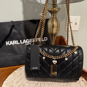 NWT Karl Lagerfeld Black Quilted Leather Shoulder or crossbody Bag 🖤